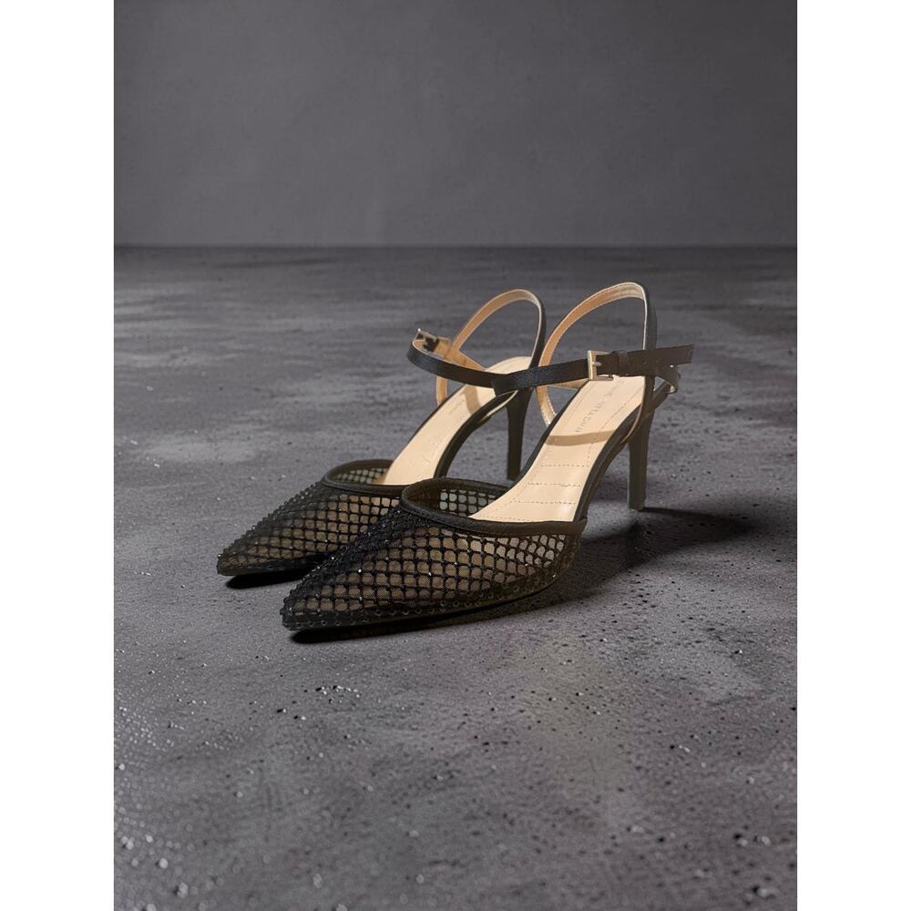 Adrienne Vittadini Black Mesh Slingback Heels Pointed Toe Size 9 New